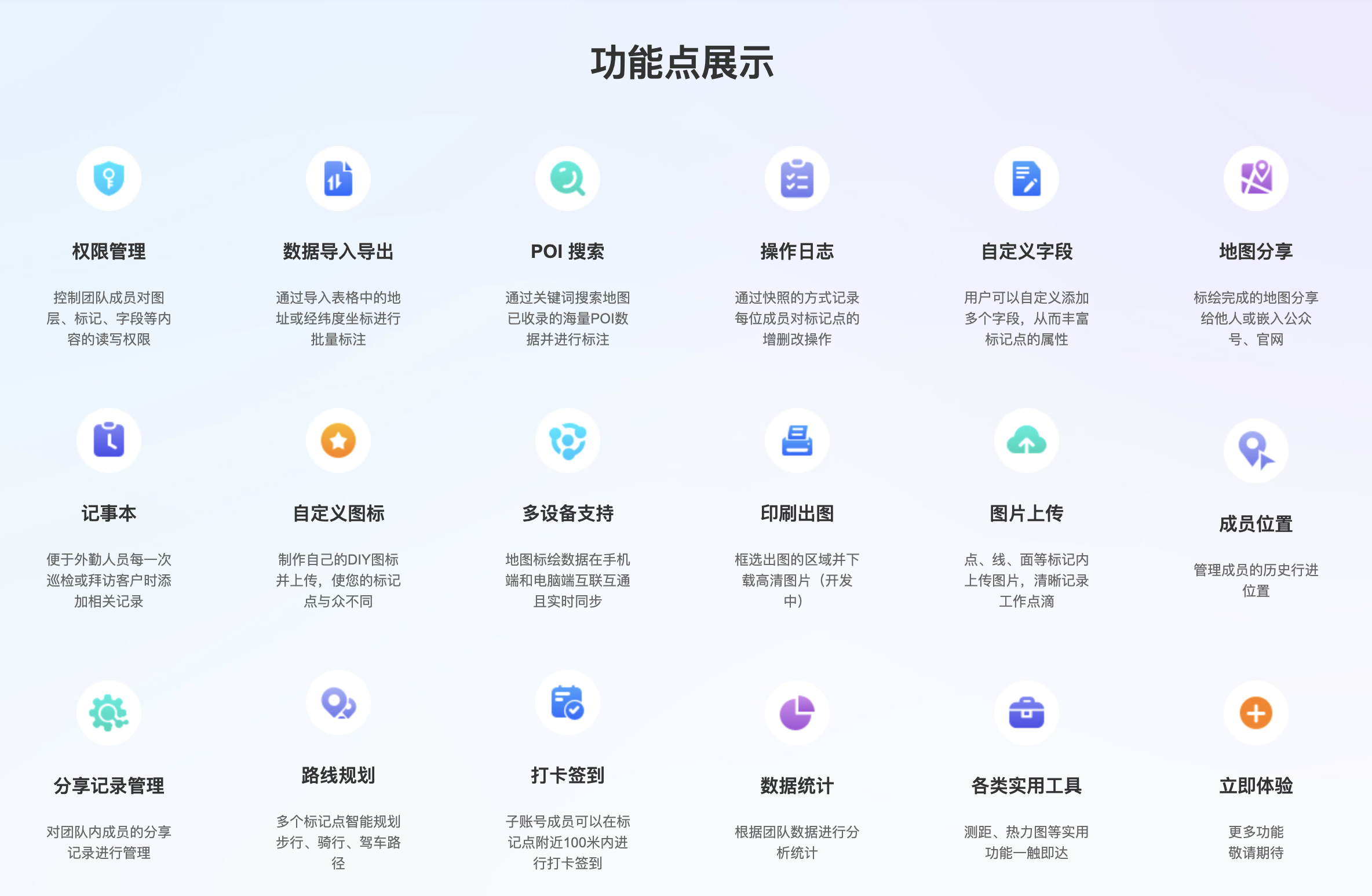 钉图易权限、导入导出、操作日志、路线规划和签到等企业能力
